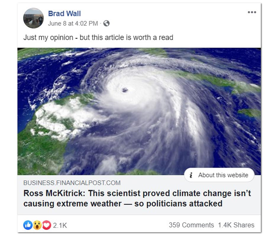 Brad Wall Promotes Article Denying Basic Facts About Climate Change Science