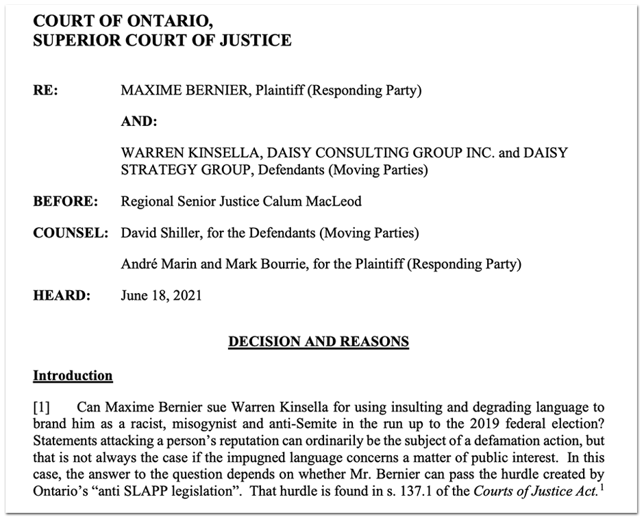 Maxime Bernier Sued Someone For Calling Him ‘Racist’. The Judge Just Tossed His Case Out of Court.