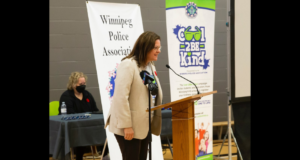 Premier Heather Stefanson attends the WPA's 2022 Cool 2B Kind campaign launch.