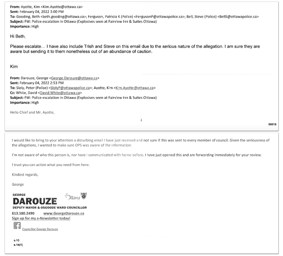 Email from Ottawa City Councillor George Darouze to Ottawa Police