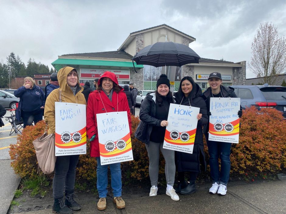 Striking PSAC workers in Langley, BC.
