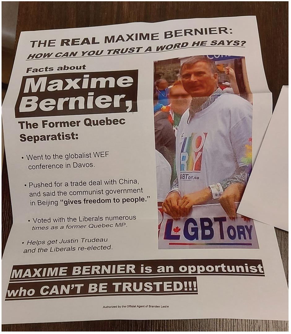 Mailing attacking Maxime Bernier